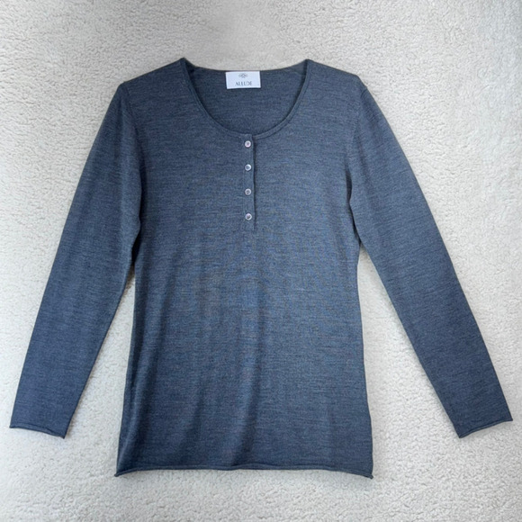 Allude 100% Wool Cardigan Womens Large Gray Button Placket Long Sleeve Soft Work - Picture 2 of 9